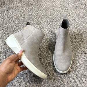 Ecco Leather Wedge Sneaker Soft 7 City Boot Ankle Zip Gray Nubuck Womens US 9